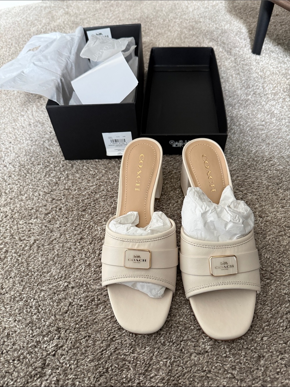 Coach Cream Leather Slide Mules with Logo Plaque